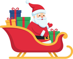 Santa claus sleigh full of gift boxes festive holiday christmas character delivering presents winter season vector