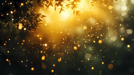 Ethereal golden light filtering through leaves, creating a magical ambiance in a forest setting