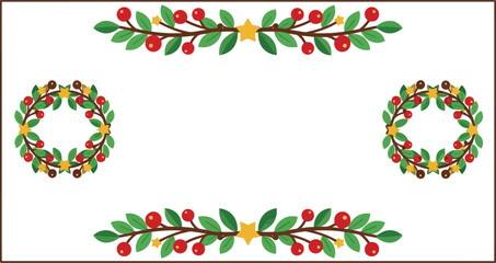 Festive christmas border wreath garland decor isolated elements holiday season design vector