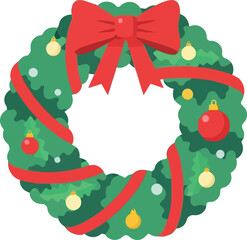 Festive christmas wreath red bow ornaments lights greenery holiday decoration isolated vector