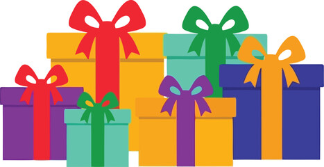 Colorful stack of gift boxes with ribbons and bows festive celebration present packaging surprise holiday occasion vector