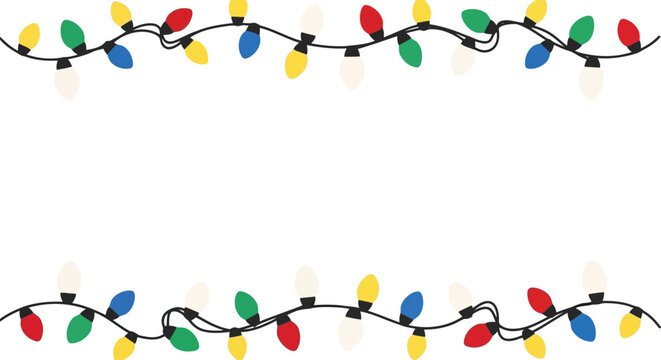 Festive christmas lights border decoration colorful illuminated garland party celebration holiday background vector