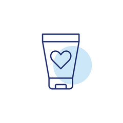 Cosmetics tube and heart. Customer favorite beauty products. Pixel perfect, editable stroke vector icon