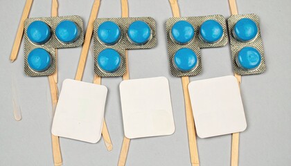 Blue Round Pills in Blister Packs with Blank Labels