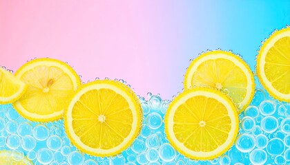 Lemon Slices in Blue Fizz Bubbles Summer Refreshment