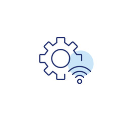 Cogwheel and wi-fi. System configuration updates and maintenance. Pixel perfect, editable stroke vector icon
