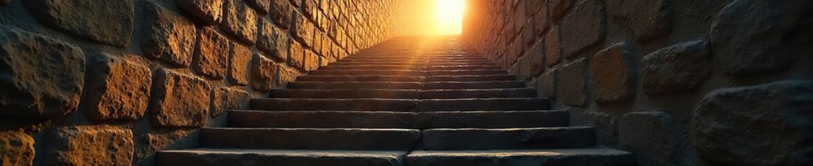 Ascending Stone Stairway A Journey Towards Light, Symbolising Progress and Ambition