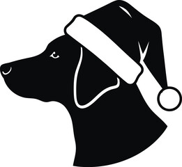 Adorable black dog wearing santa hat silhouette christmas festive pet portrait vector