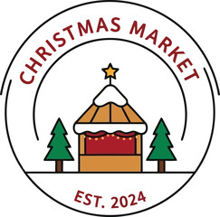 Fototapeta premium Charming christmas market stamp vintage illustration festive holiday event celebration season vector