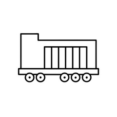 Outline illustration of a train car with wheels on transparent background