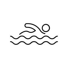 Simple outline drawing of person swimming in water on transparent background