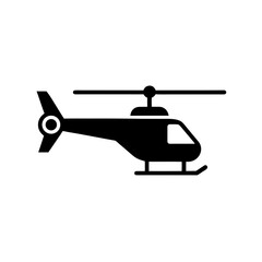 Silhouette of a helicopter with rotating blades up on transparent background