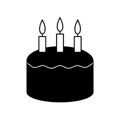 Illustration of a cake with three burning candles on transparent background
