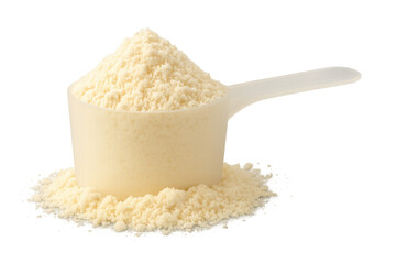 Fototapeta na wymiar Protein powder scoop full of nutrition supplement for fitness and bodybuilding, isolated on transparent background