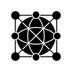 Black network connecting globe and square outline on transparent background
