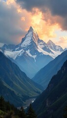 Dramatic Andes Mountains Landscape Sunlit Peaks Piercing Swirling Clouds