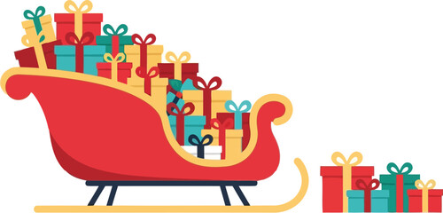 Santa claus sleigh filled with colorful christmas gifts ready for holiday delivery vector