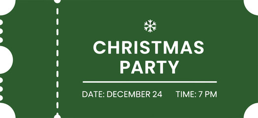 Green christmas party invitation ticket event admission special holiday celebration entry pass vector
