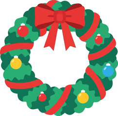 Festive christmas wreath with red bow ornaments and greenery winter holiday decoration vector