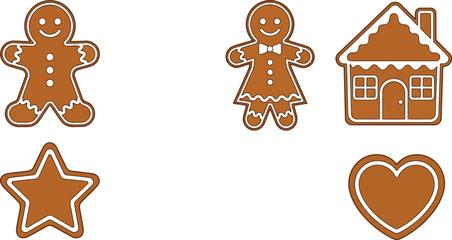 Festive gingerbread cookies collection holiday christmas baking sweet treats isolated icons vector
