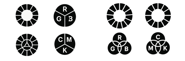 Color theory symbols showcasing RGB and CMYK color models in graphic design