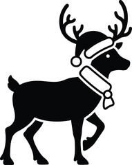 Cute reindeer silhouette wearing santa hat and scarf festive holiday christmas animal illustration isolated vector