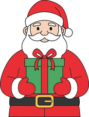 Charming cartoon santa claus character holding gift festive holiday celebration christmas season vector