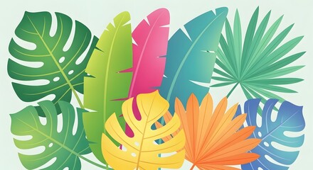 Fototapeta premium Vibrant Tropical Leaves Collection Vector Art in a Spectrum of Colors