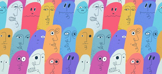 Funny weird ghosts seamless background, vector nasty cartoon characters tiling wallpaper, elements easy to use separately.