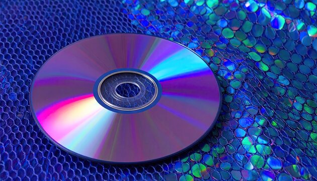 Iridescent Minidisc on Blue Gel Mesh Background