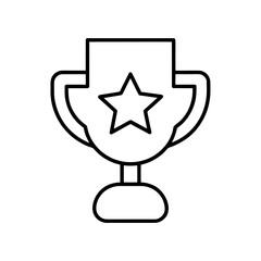 Outline drawing of a trophy with a star in the center on transparent background