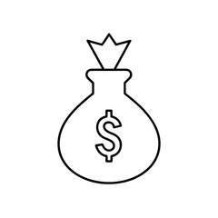 Outline drawing of a money bag with a dollar symbol on transparent background
