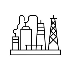 Outline drawing of industrial factory with tower pipes on transparent background
