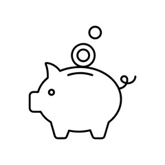 Outline of a piggy bank with coins falling into it on transparent background