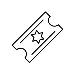 Outline drawing of a ticket with a star illustration on transparent background