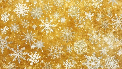 A background of golden snowflakes, with many white and gold snowflake patterns on it. The light is a bright yellow, and the overall atmosphere seems to be very festive.