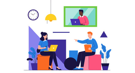 Fototapeta premium Remote team collaboration and online meeting concept