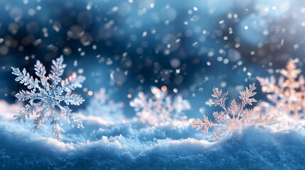 Macro Snowflakes On Snow - Christmas And Winter Background