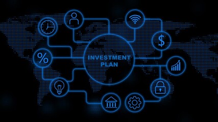 Global Investment Plan Concept with Icons and World Map Background network connection - Powered by Adobe