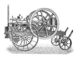 Fototapeta premium Locomobile, an automobile and railway vehicle, old vintage illustration, 1899