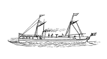 Steam yacht with schooner sailing armament, old vintage illustration, 1879