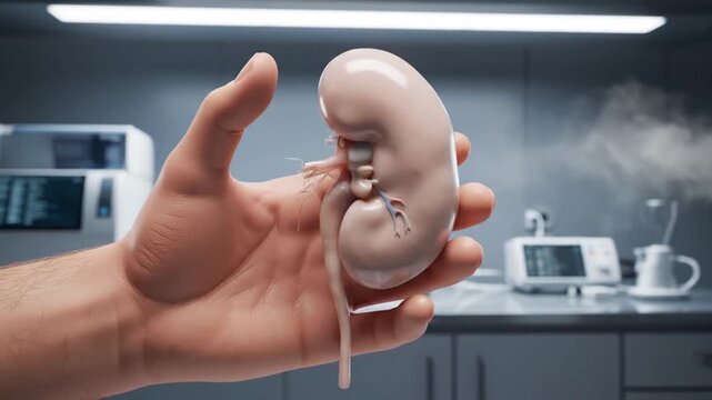 Adrenal Gland Detailed Display on Palm of Hand with Medical Equipment Background in Hospital Ambience Human Anatomy Close Up Medical Illustration Health Insights