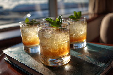 Exquisite Cocktails: An enticing collection of cocktails sit on a table. The cocktails are crafted with attention to detail and offer a refreshing and elegant drinking experience.