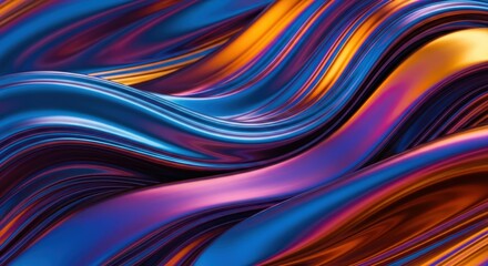 Fototapeta premium Vibrant abstract swirls of metallic blue orange and purple flowing together