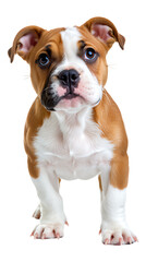 Obraz premium Brown and White Bulldog Puppy on Transparent Background, 3D Realism Design Element