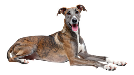 Brown and White Hound Dog Lying Down on Transparent Background, Realistic Dog Illustration for Web Design