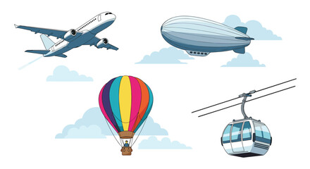 Obraz premium Various types of air travel vehicles and transportation.