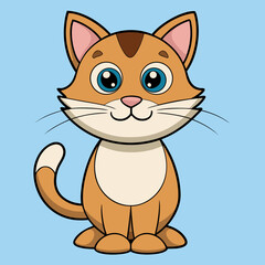 Adorable cartoon ginger cat with big blue eyes and a happy smile isolated on white background silhouette