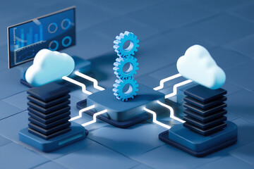 Cloud computing infrastructure driving seamless data flow like clockwork and insights from dashboard data with