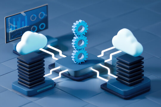 Cloud computing infrastructure driving seamless data flow like clockwork and insights from dashboard data with